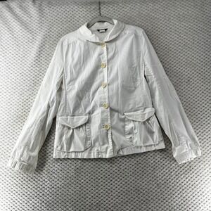 J. Crew‎ White Cotton Button Down Jacket Collared Utility Pockets Preppy Size 6